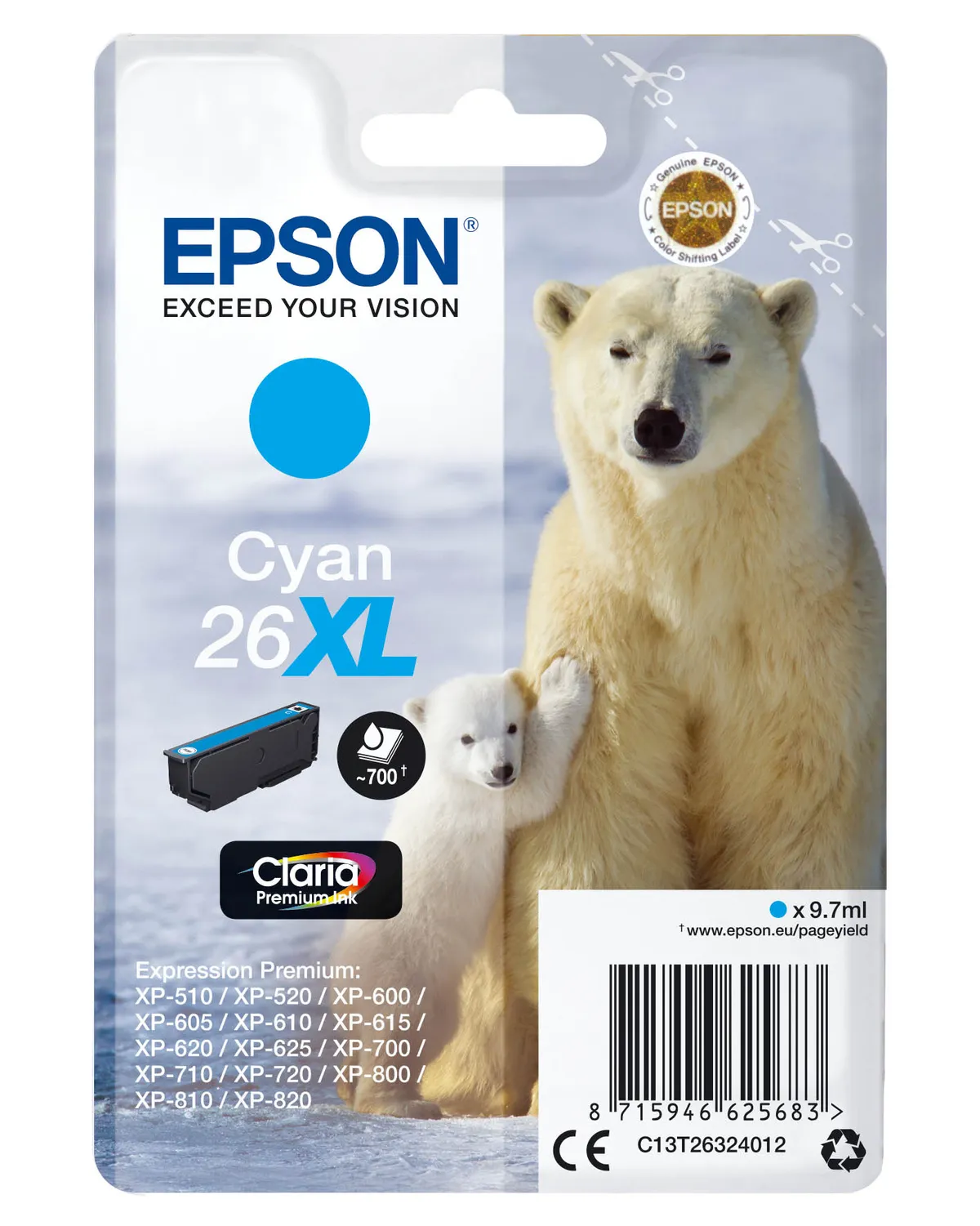 Epson 26XL / T2632 / C13T26324012 / C13T26324022 Tinte cyan