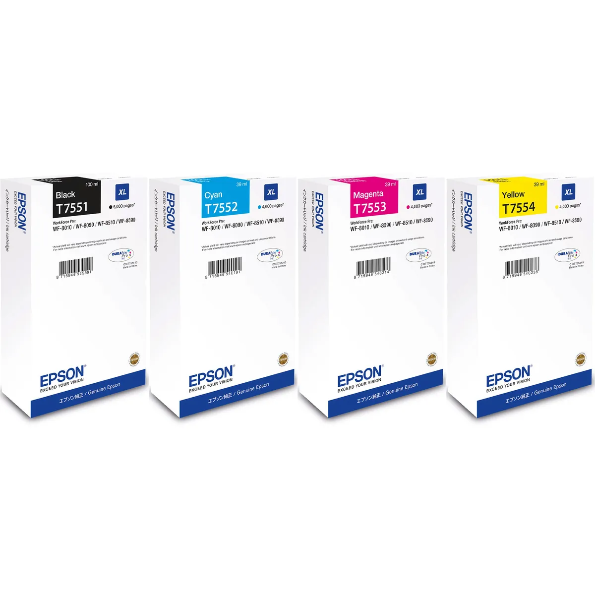 Epson T7551 / T7552 / T7553 / T7554 Tinte schwarz, cyan, magenta, gelb