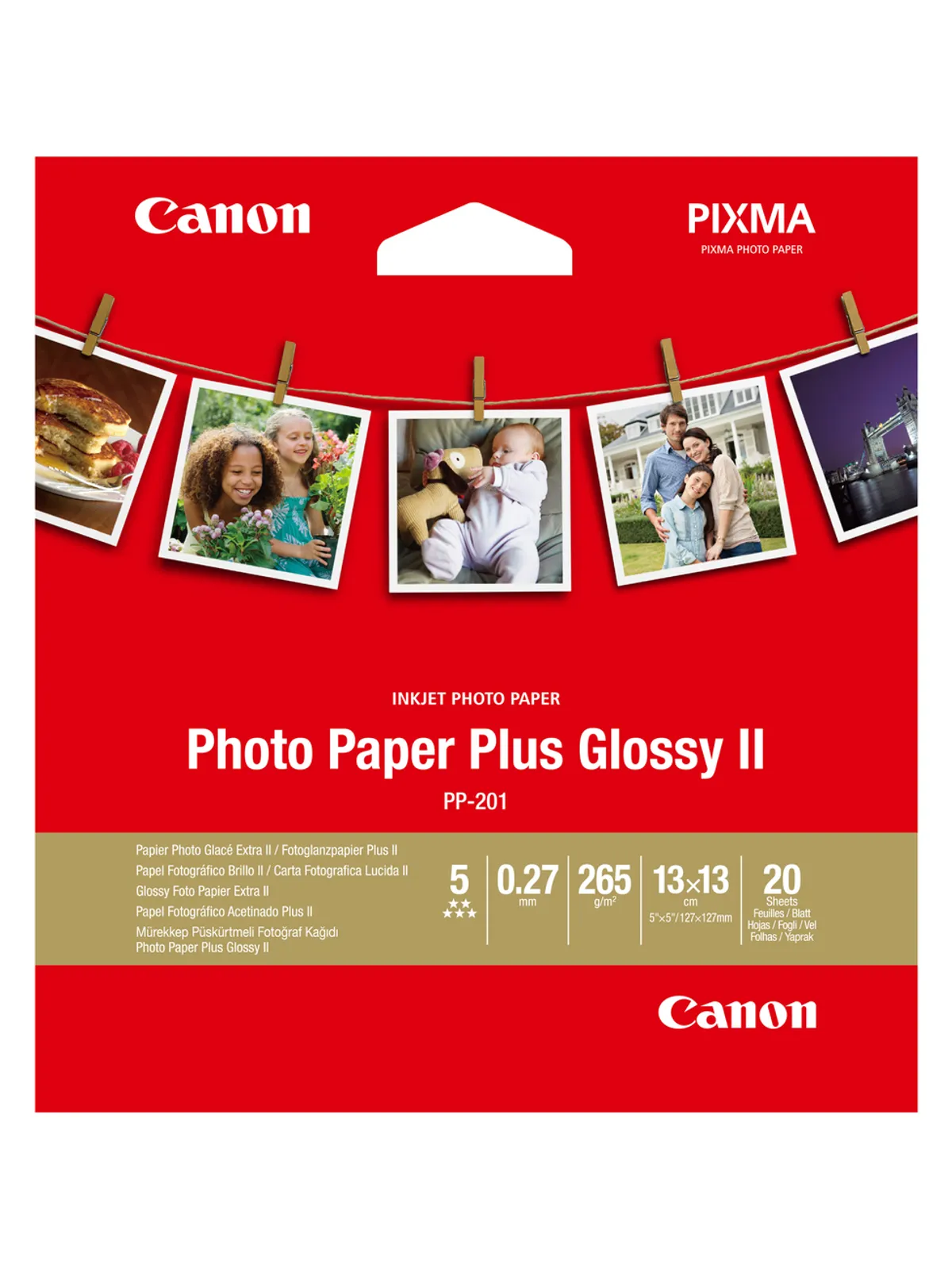 Canon PP-201 / 2311B060 / Plus Glossy II Fotopapier weiß (13 x 13cm, 20 Blatt, 265 g/m²)