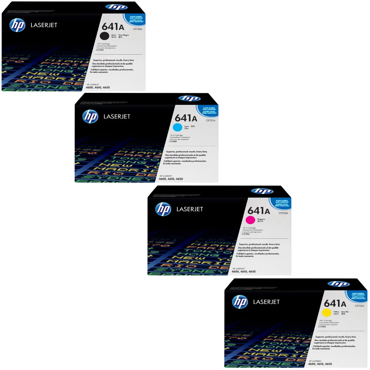 HP 641A / C9720A / C9721A / C9722A / C9723A Toner Sparset schwarz, cyan, magenta, gelb (4 Stück)