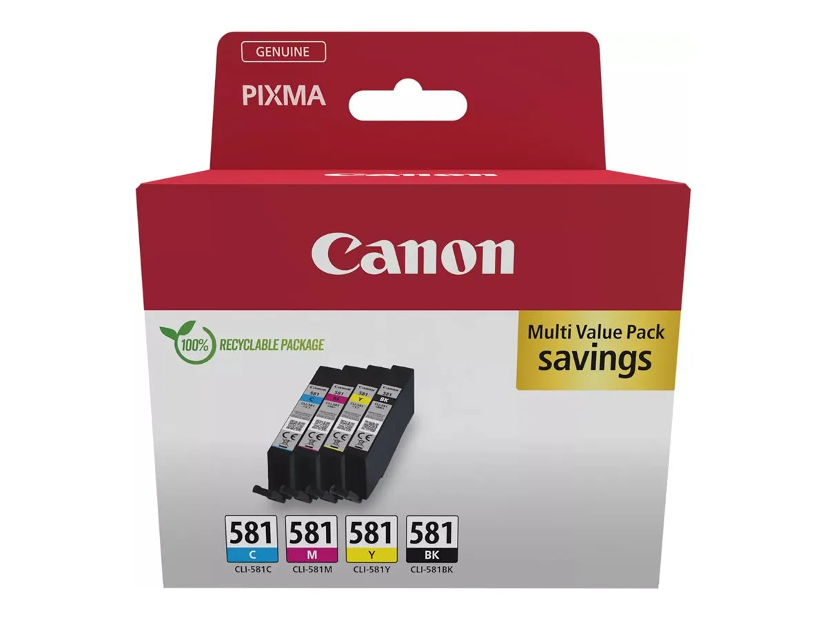 Canon CLI-581 / 2103C007 / 2103C006 Tinten Sparset schwarz, cyan, magenta, gelb (4 Stück)