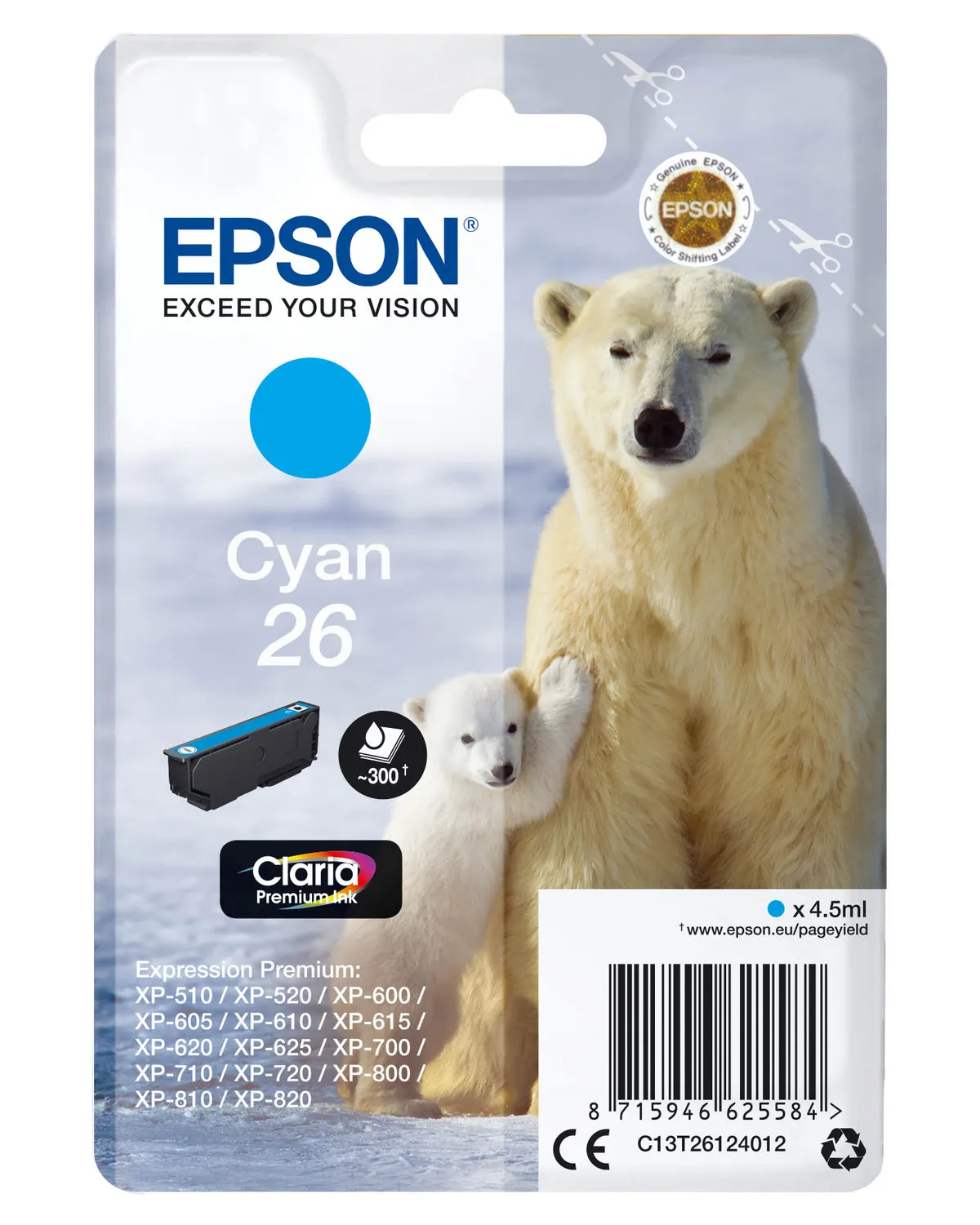 Epson 26 / T2612 / C13T26124012 / C13T26124022 Tinte cyan