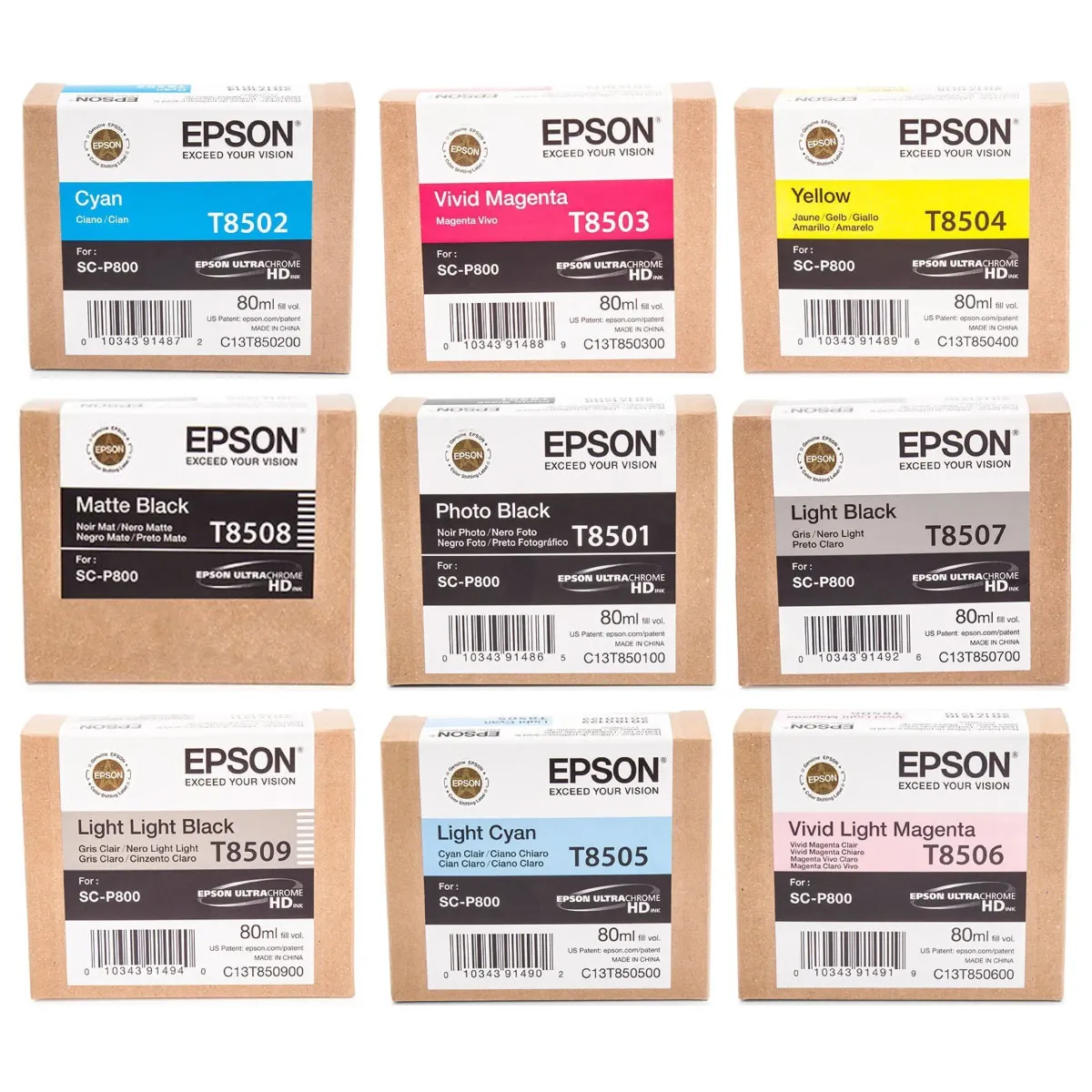 Epson T8501 / T8502 / T8503 / T8504 / T8505 / T8506 / T8507 / T8508 / T8509 Tinten Sparset schwarz, cyan, magenta, gelb, photo schwarz, matt schwarz, photo cyan, photo magenta (9 Stück)