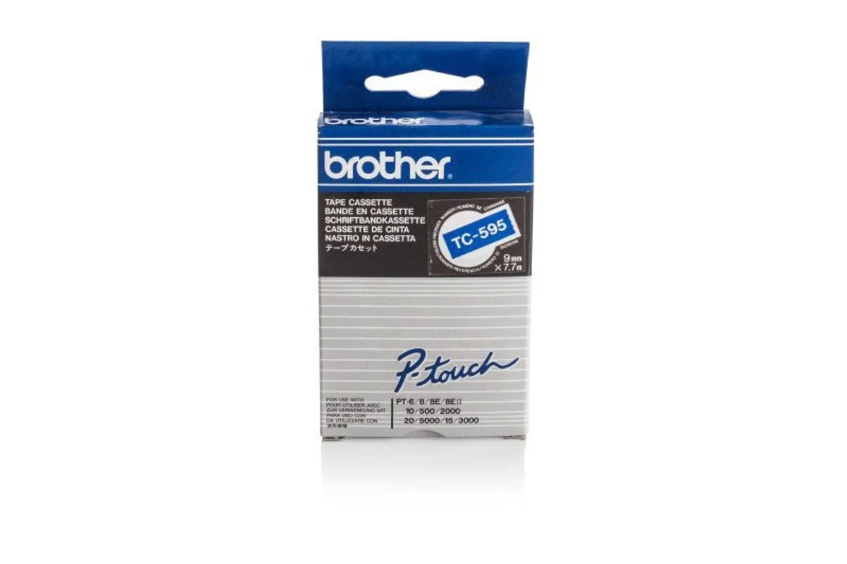 Brother TC-595 Schriftband weiß auf blau (9mm x 7,7m)