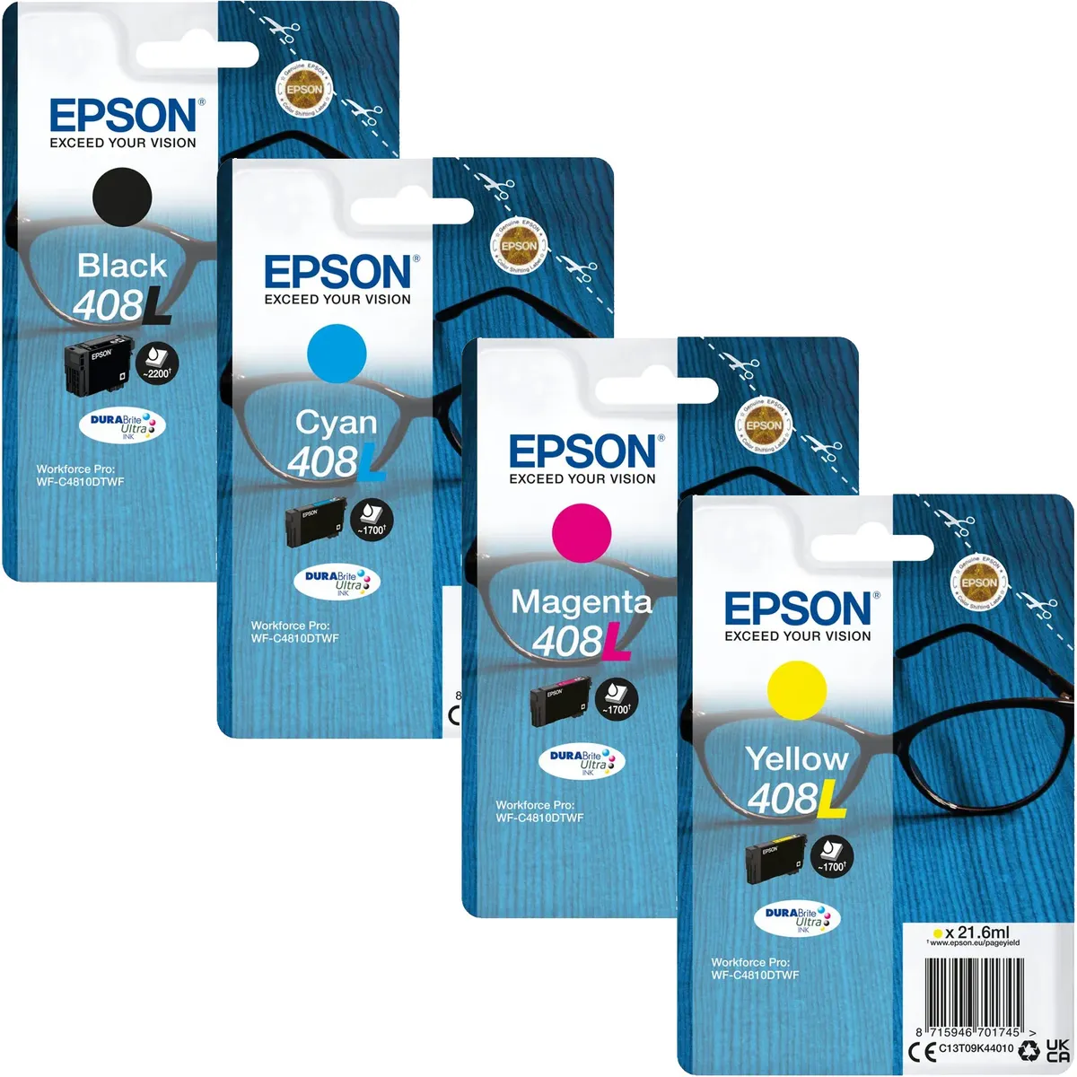 Epson 408L Tinten Sparset schwarz, cyan, magenta, gelb (4 Stück)