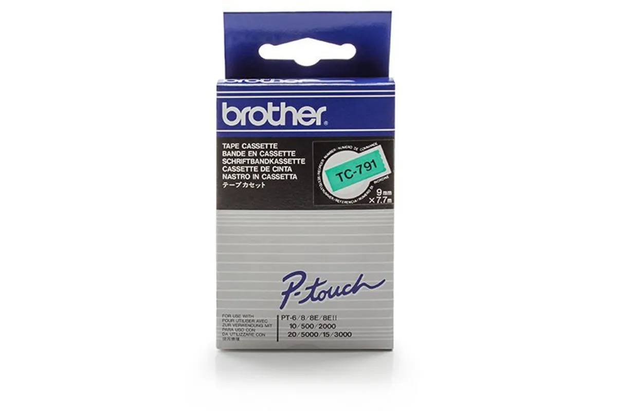 Brother TC-791 Schriftband schwarz auf grün (9mm x 7,7m)