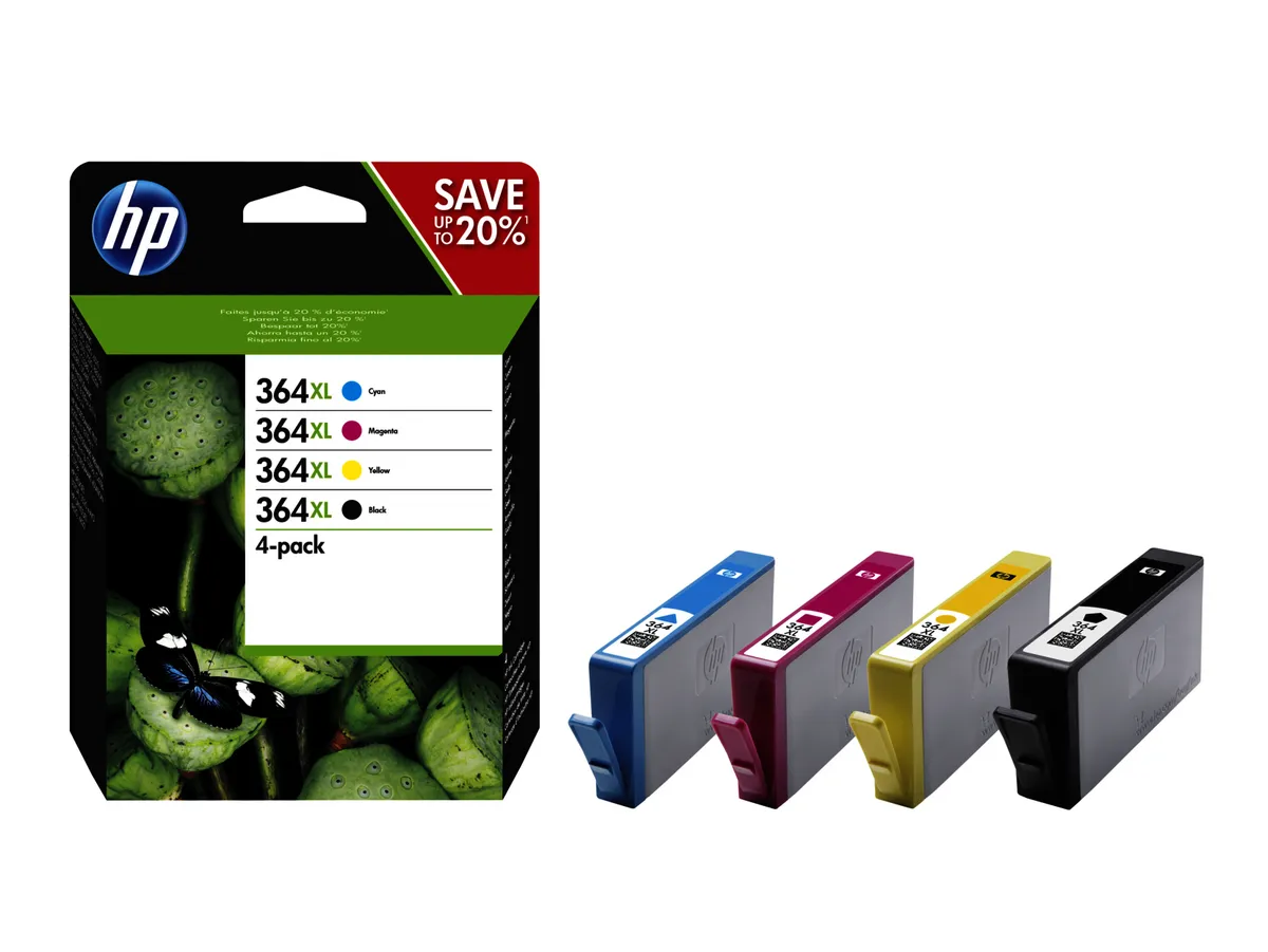 HP 364XL / N9J74AE Tinten Sparset schwarz, cyan, magenta, gelb (4 Stück)