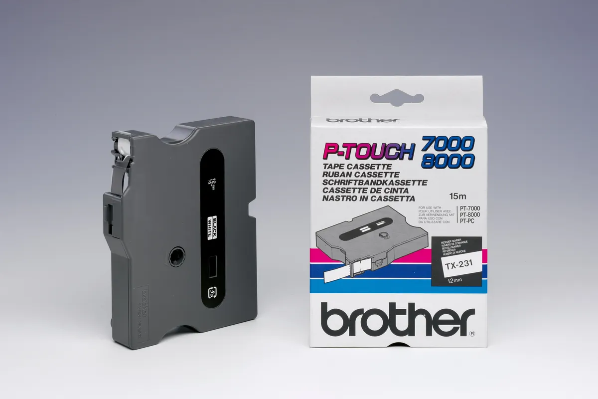 Brother TX-231 Schriftband schwarz auf weiß (12mm x 15m)