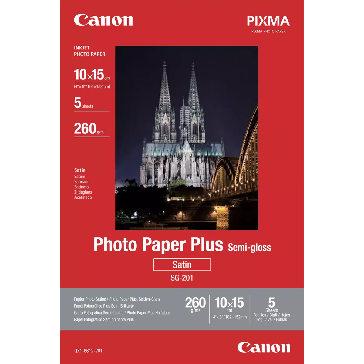 Canon SG-201 / 1686B072 / Semi-gloss Satin Fotopapier weiß (10,2 x 15,2cm, 4 x 6'', 5 Blatt, 260 g/m²)