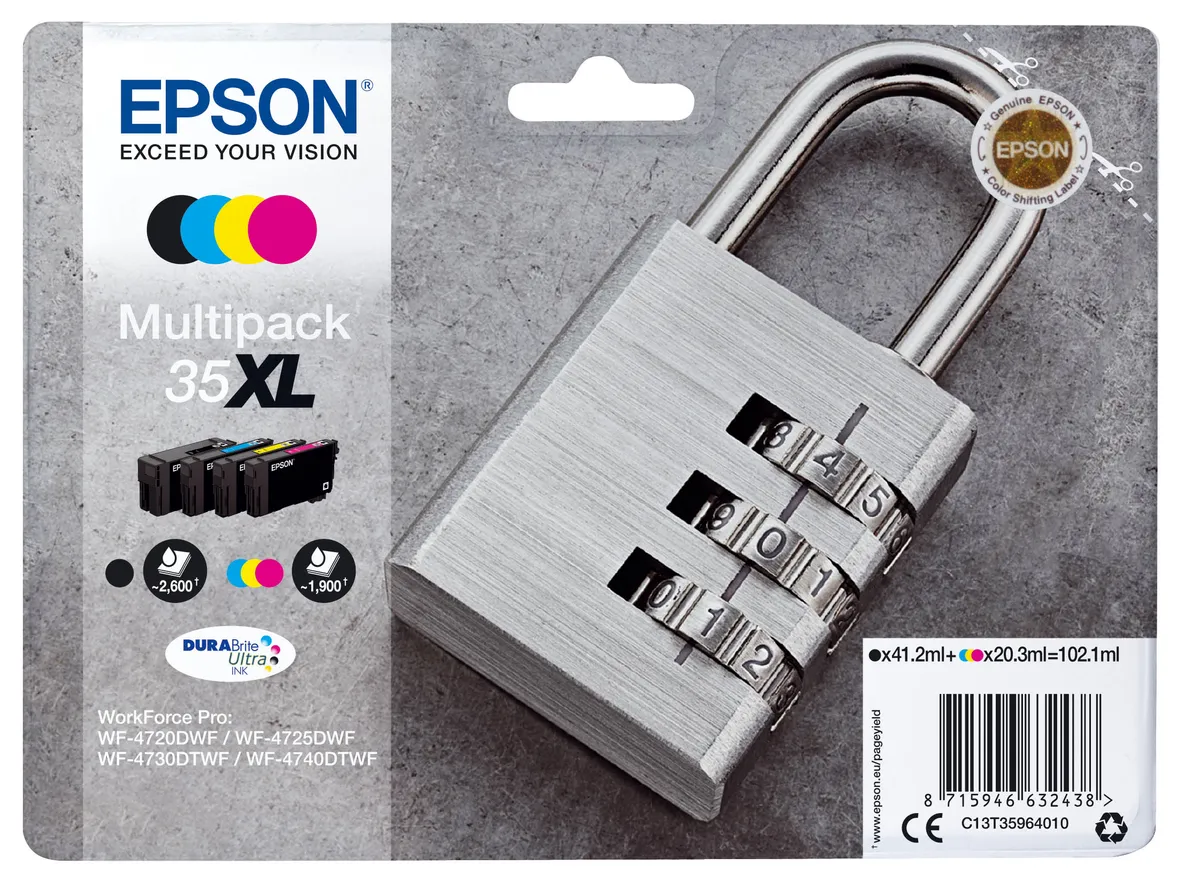 Epson 35XL / T3596 / C13T35964010 / C13T35964020 Tinten Sparset schwarz, cyan, magenta, gelb (4 Stück)