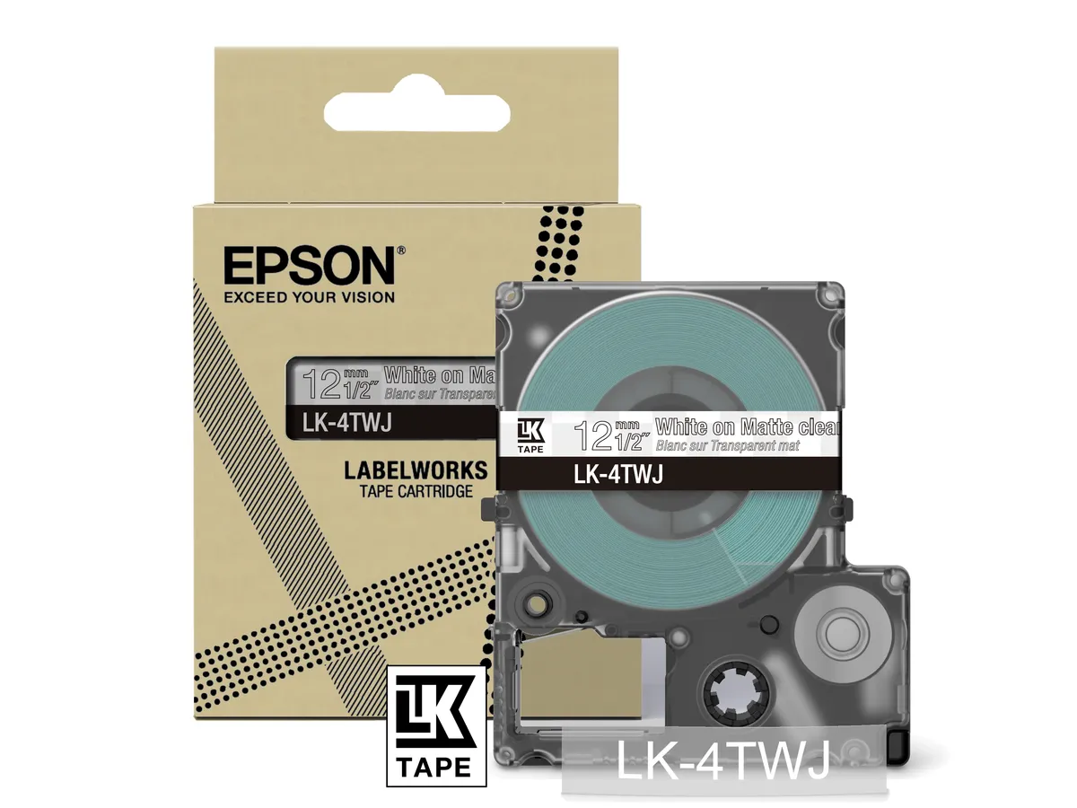 Epson LK-4TWJ / C53S672068 Schriftband weiß auf matt transparent (12mm x 8m)