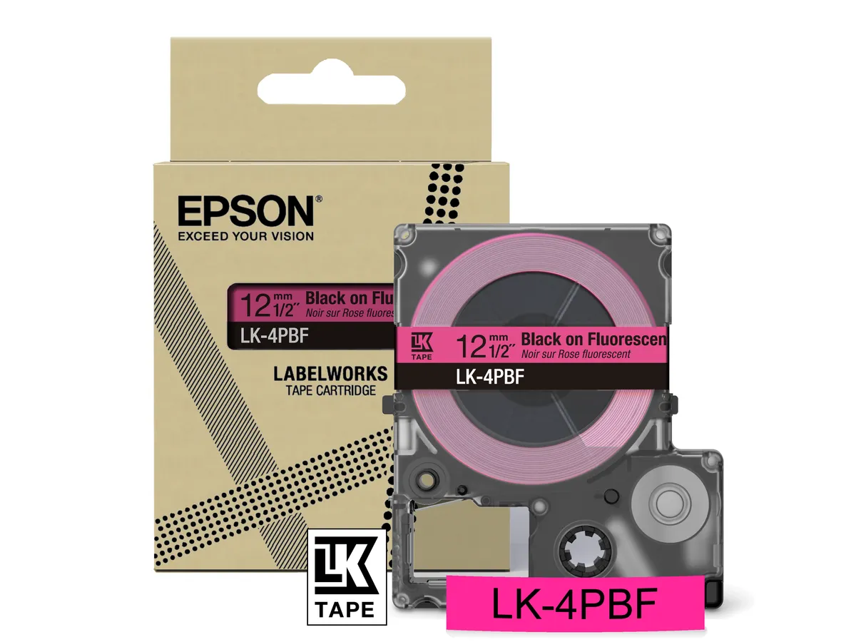 Epson LK-4PBF / C53S672100 Schriftband schwarz auf fluoreszierend pink (12mm x 8m)