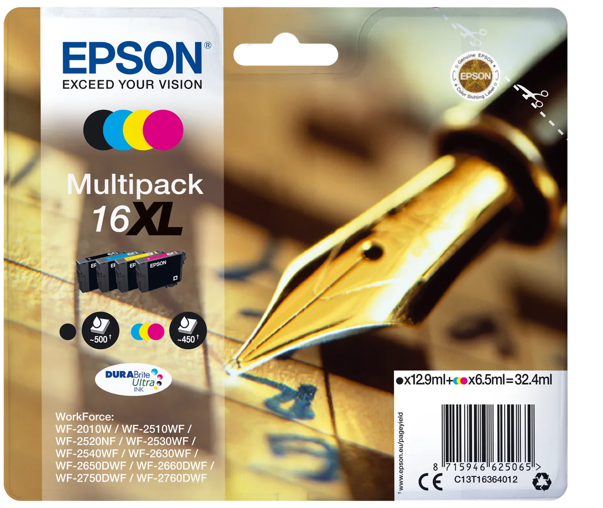 Epson 16XL / T1636 / C13T16364012 / C13T16364022 Tinten Sparset schwarz, cyan, magenta, gelb (4 Stück)