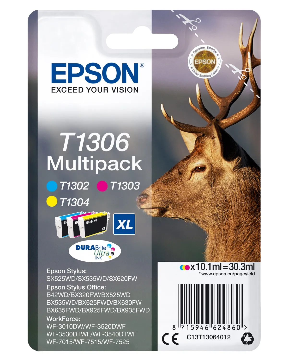 Epson T1306 / C13T13064012 / C13T13064022 / C13T13064510 Tinten Sparset cyan, magenta, gelb (3 Stück)