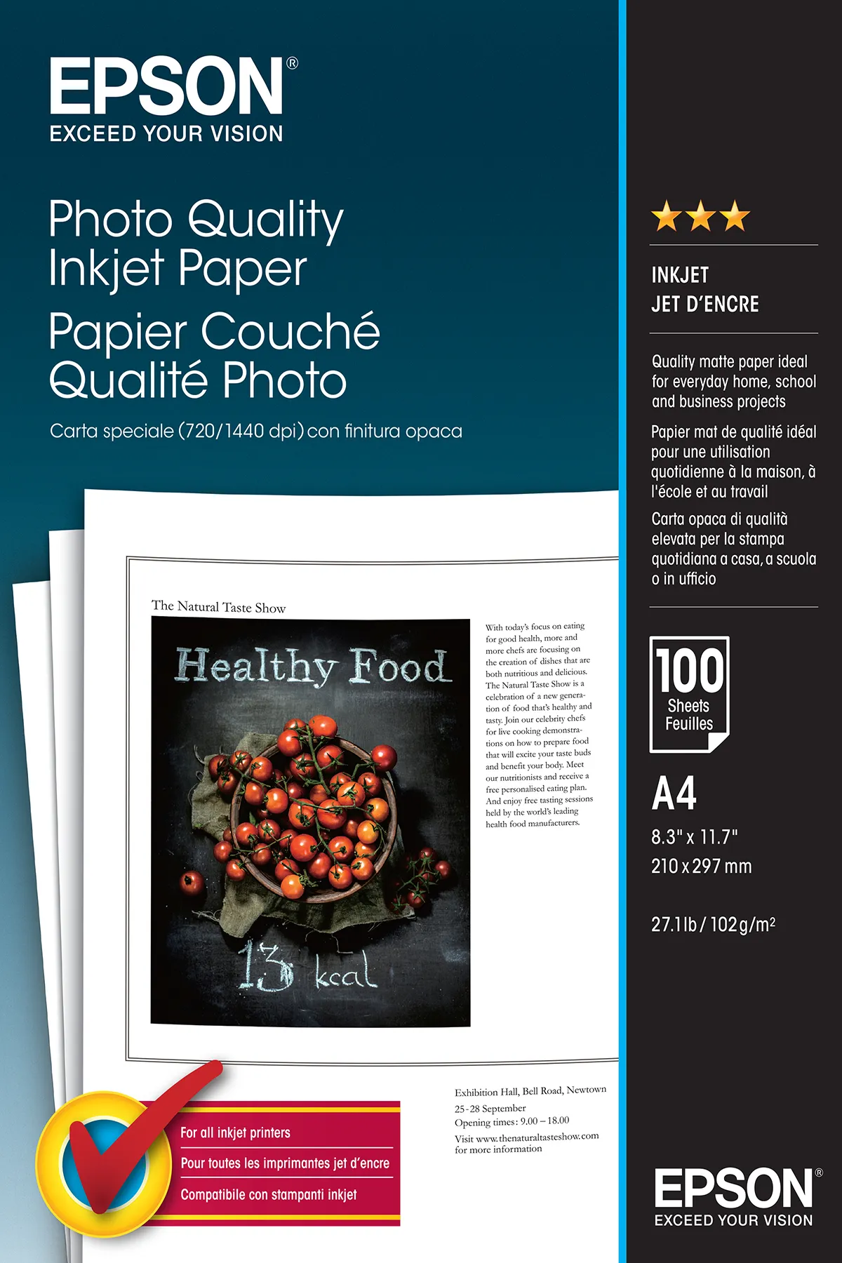 Epson Photo Quality Inkjet Paper / C13S041061 Fotopapier weiß (21 x 29,7cm (DIN A4), 100 Blatt, 102 g/m²)