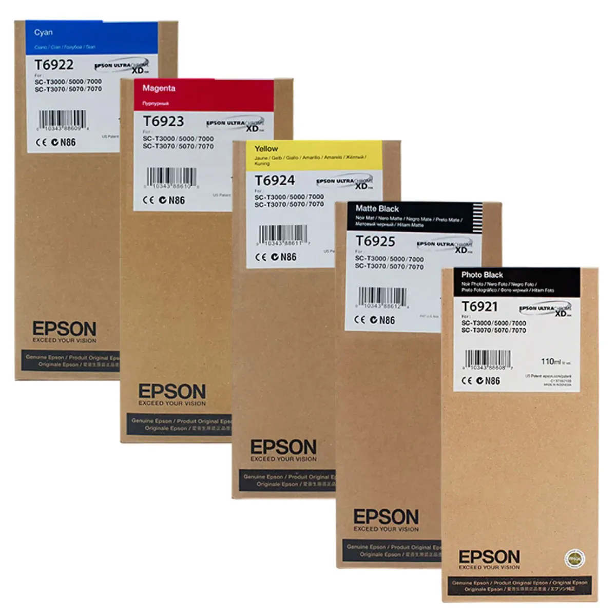 Epson T6921 / T6922 / T6923 / T6924 / T6925 Tinten Sparset schwarz, cyan, magenta, gelb, matt schwarz (5 Stück)