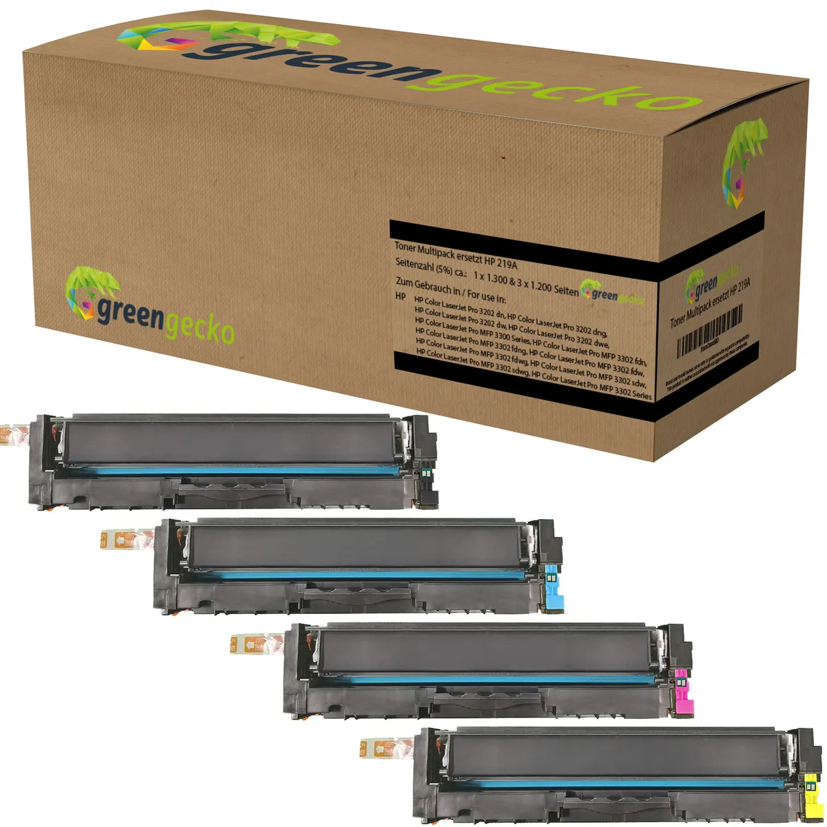 green gecko Toner Sparset kompatibel zu HP 219A / W2190A / W2191A / W2192A / W2193A schwarz, cyan, magenta, gelb (4 Stück)