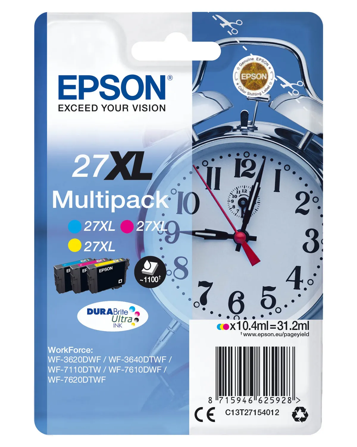 Epson 27XL / T2715 / C13T27154012 / C13T27154022 / C13T27154510 Tinten Sparset cyan, magenta, gelb (3 Stück)