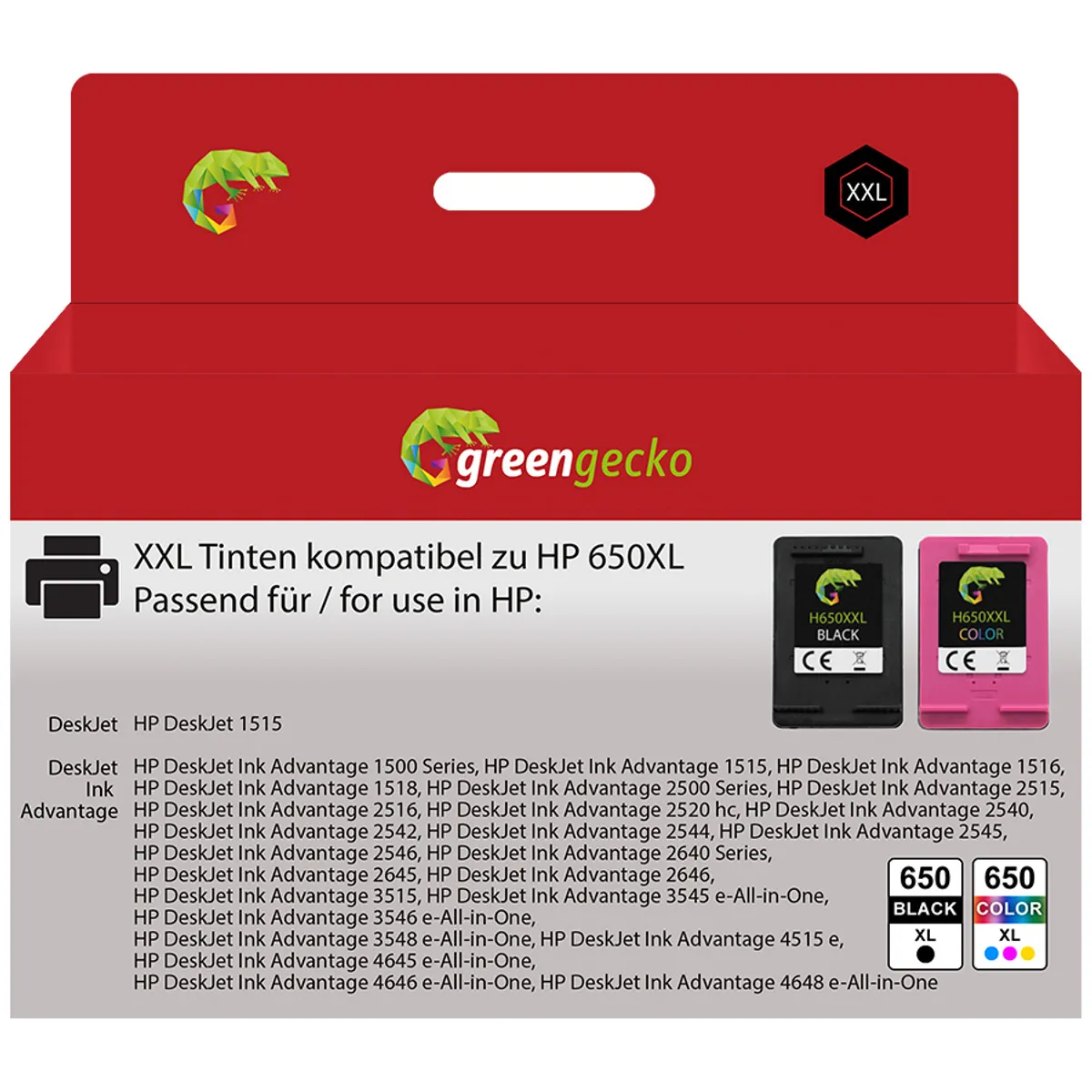 XXL Tinten Sparset kompatibel zu HP 650 / CZ101AE & CZ102AE schwarz, color  (2 Stück)