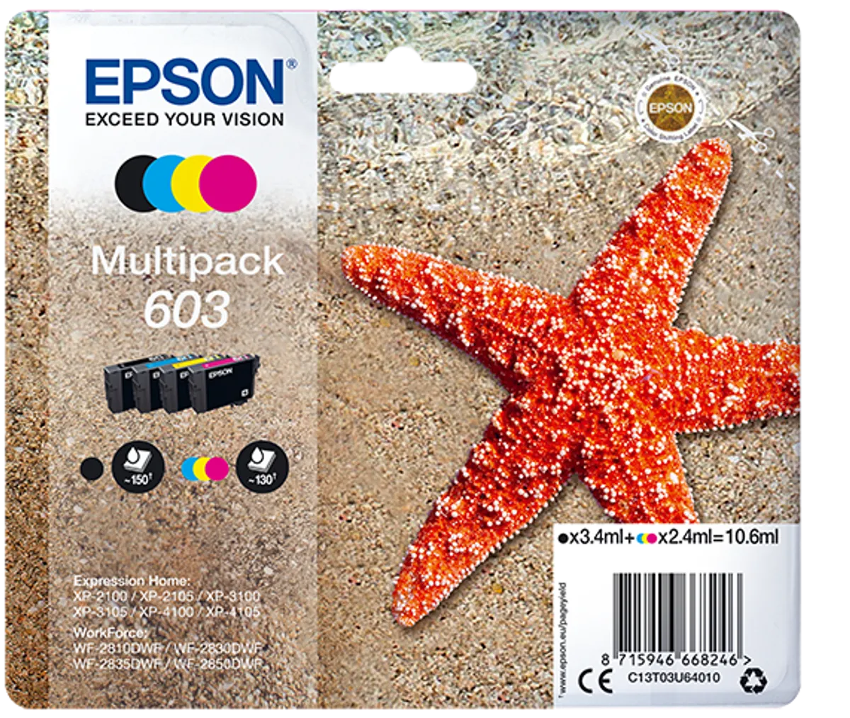 Epson 603 / T03U6 / C13T03U64010 / C13T03U64020 / C13T03U64510 Tinten Sparset schwarz, cyan, magenta, gelb (4 Stück)