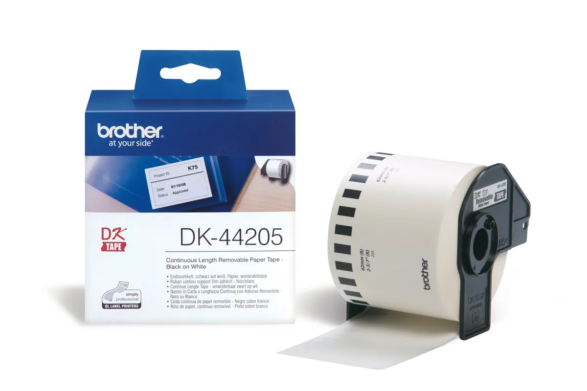 Brother DK-44205 Etiketten schwarz auf weiß (62mm x 30,48m, wiederablösbar)