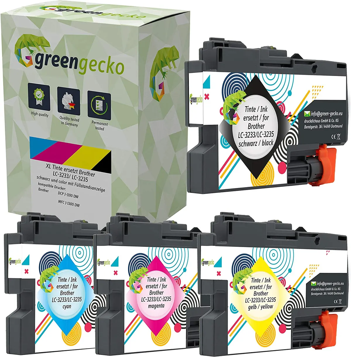 XL Tinten Sparset kompatibel zu Brother LC-3233 / LC-3235 schwarz, cyan, magenta, gelb  (4 Stück)