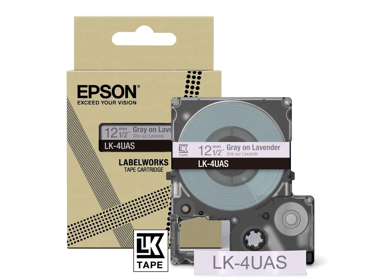 Epson LK-4UAS / C53S672107 Schriftband grau auf lavendel (12mm x 8m)