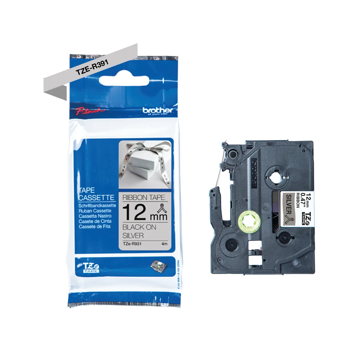 Brother TZE-R931 Schriftband schwarz auf silber (12mm x 4m)