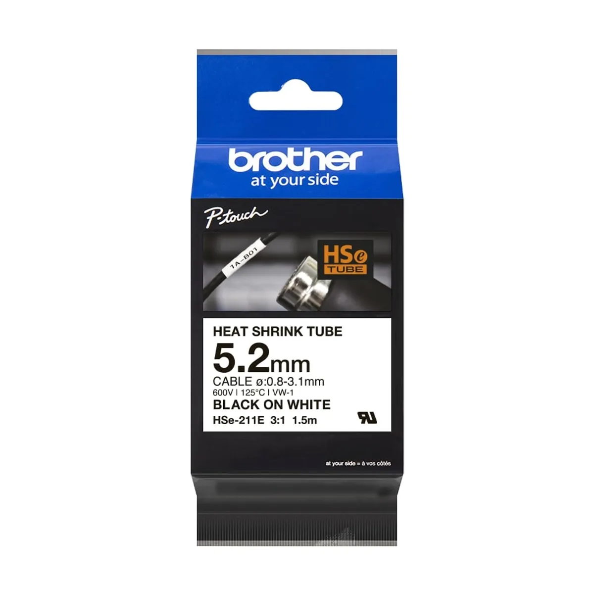 Brother HSE-211E Heissschrumpfschlauch schwarz auf weiß (24mm x 4m)