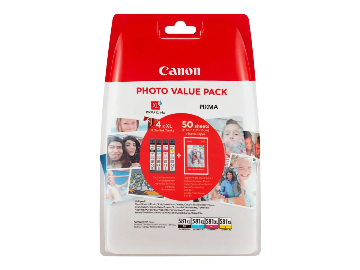 Canon CLI-581XL / 2052C004 Tinten Sparset schwarz, cyan, magenta, gelb (4 Stück)