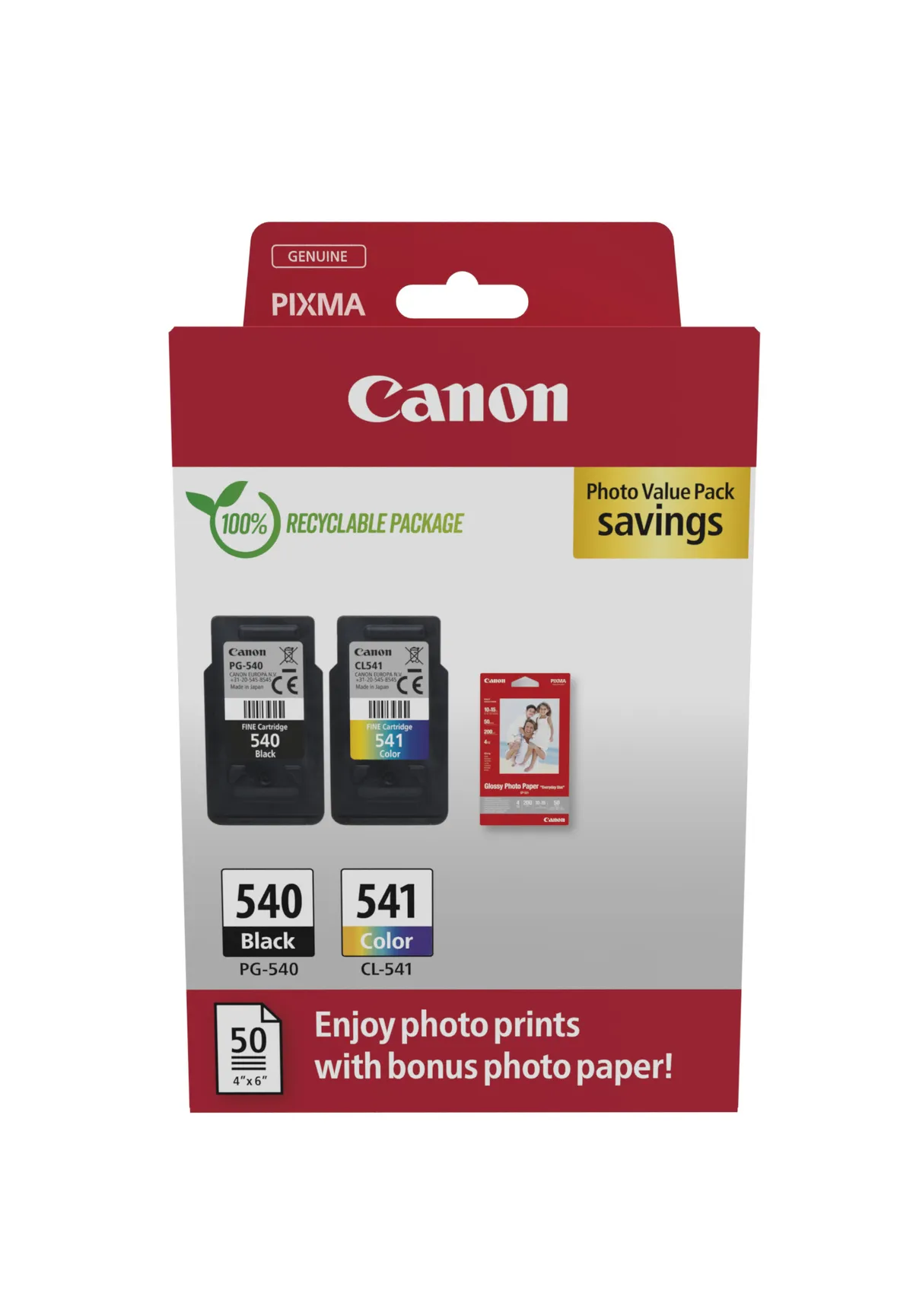 Canon PG-540 & CL-541 / 5225B013 Tinten Sparset schwarz, color (2 Stück) (inkl. 50 Blatt Fotopapier)