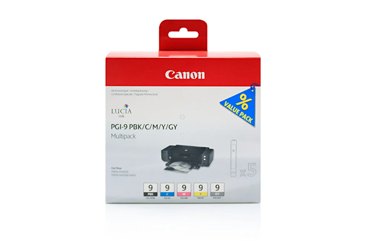 Canon PGI-9 / 1034B013 / 1034B011 Tinten Sparset photo schwarz, cyan, magenta, gelb, grau (5 Stück)
