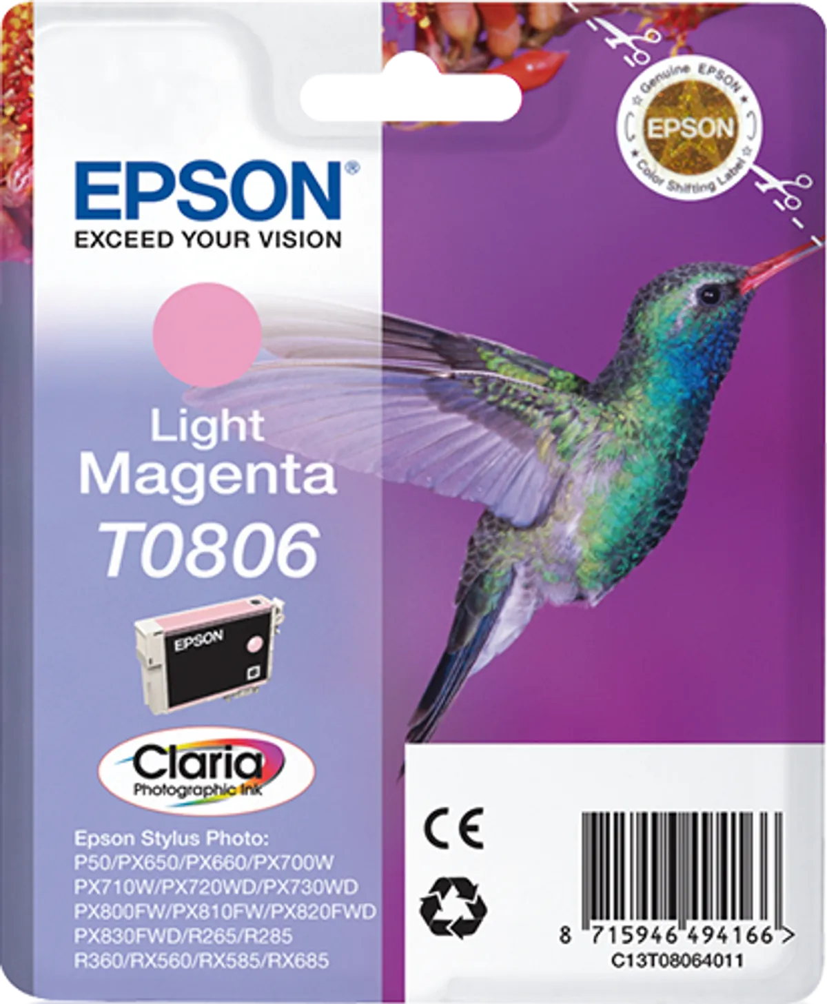 Epson T0806 / C13T08064011 / C13T08064021 Tinte photo magenta