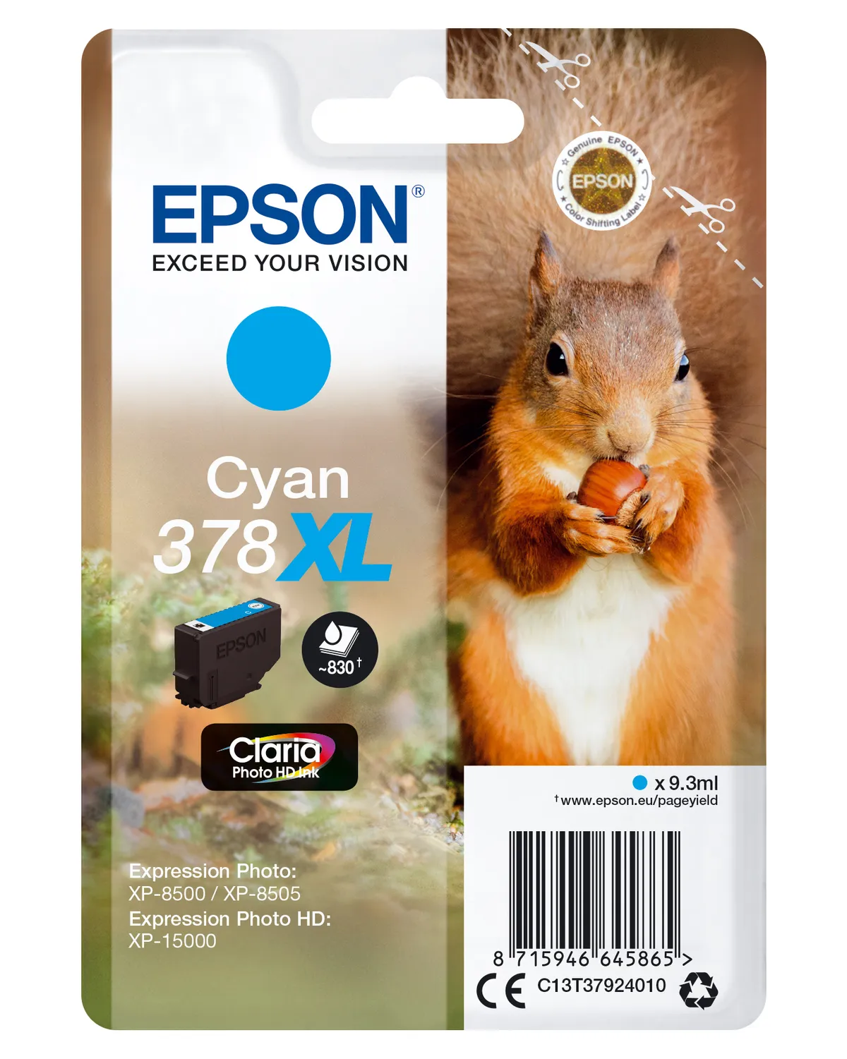 Epson 378XL / T3792 / C13T37924010 / C13T37924020 Tinte cyan