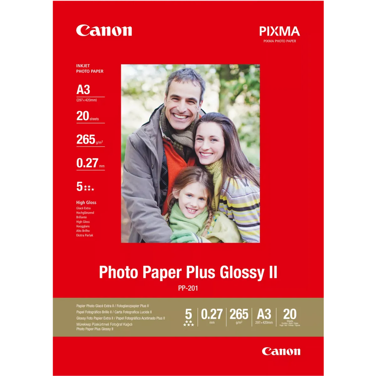 Canon PP-201 / 2311B020 / Plus Glossy II Fotopapier weiß (29,7 x 42cm (DIN A3), 20 Blatt, 265 g/m²)