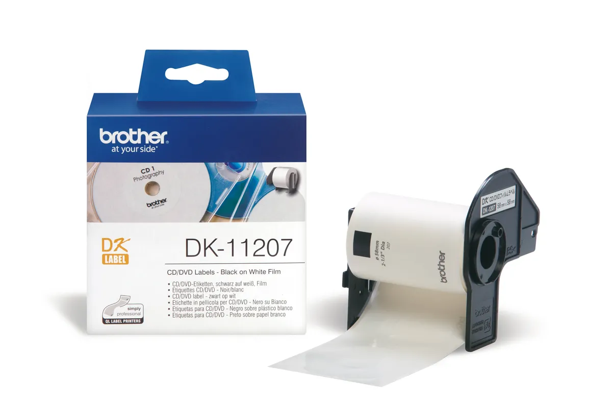 Brother DK-11207 Etiketten schwarz auf weiß (100 Stück, 58mm Durchmesser)
