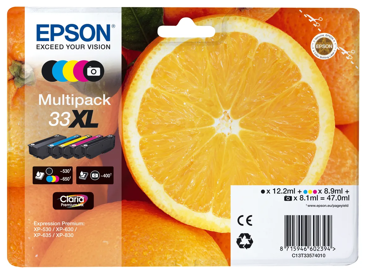 Epson 33XL / T3357 / C13T33574011 / C13T33574021 / C13T33574510 Tinten Sparset schwarz, photo schwarz, cyan, magenta, gelb (5 Stück)