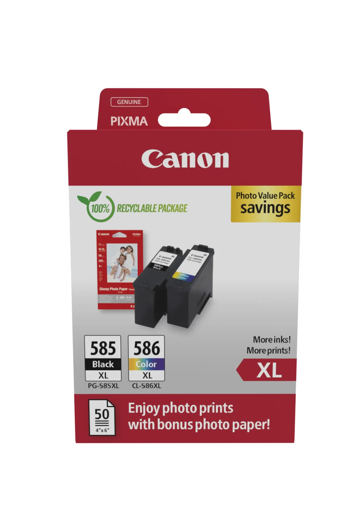 Canon PG-585XL & CL-586XL / 6204C005 Tinten Sparset schwarz, color (2 Stück) (inkl. 50 Blatt Fotopapier)
