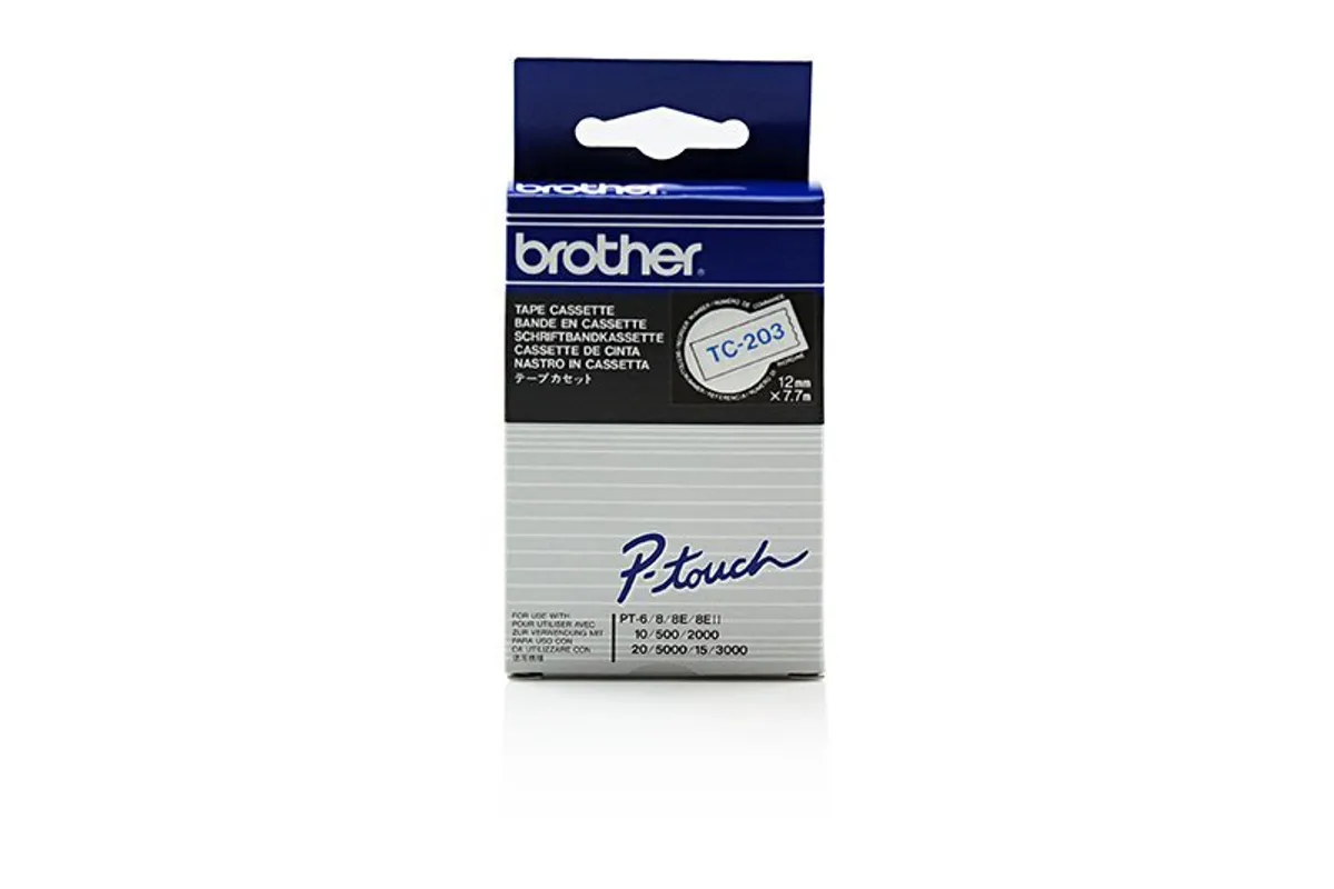 Brother TC-203 Schriftband blau auf weiß (12mm x 7,7m)