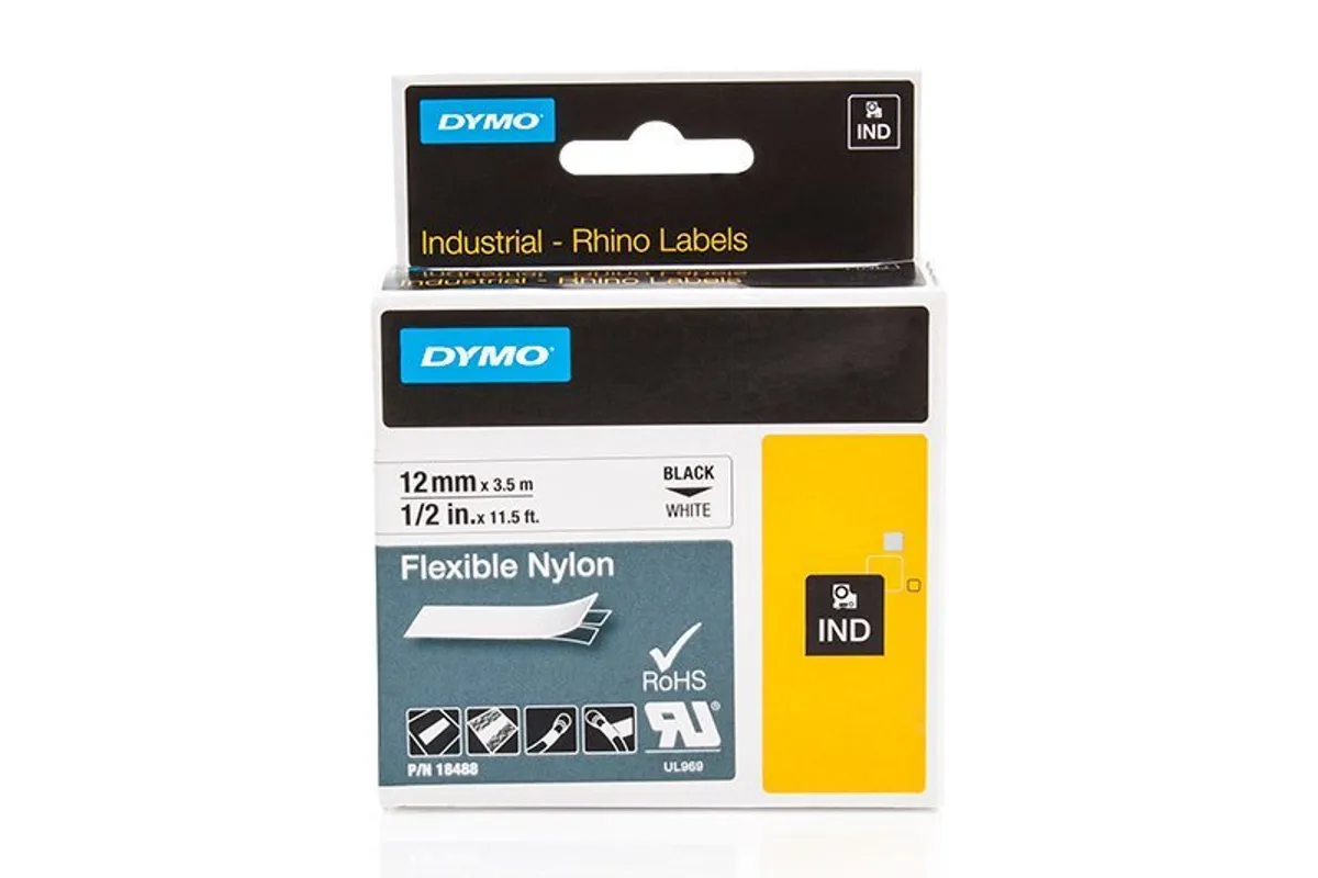 Dymo S0718100 / 18758 Etiketten schwarz auf weiß (12mm x 3,5m)