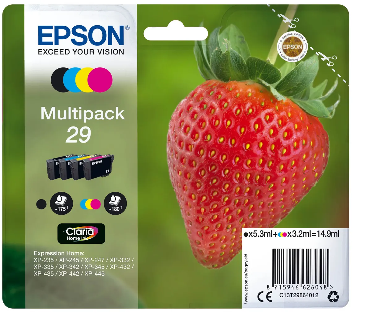 Epson 29 / T2986 / C13T29864012 / C13T29864022 / C13T29864511 Tinten Sparset schwarz, cyan, magenta, gelb (4 Stück)
