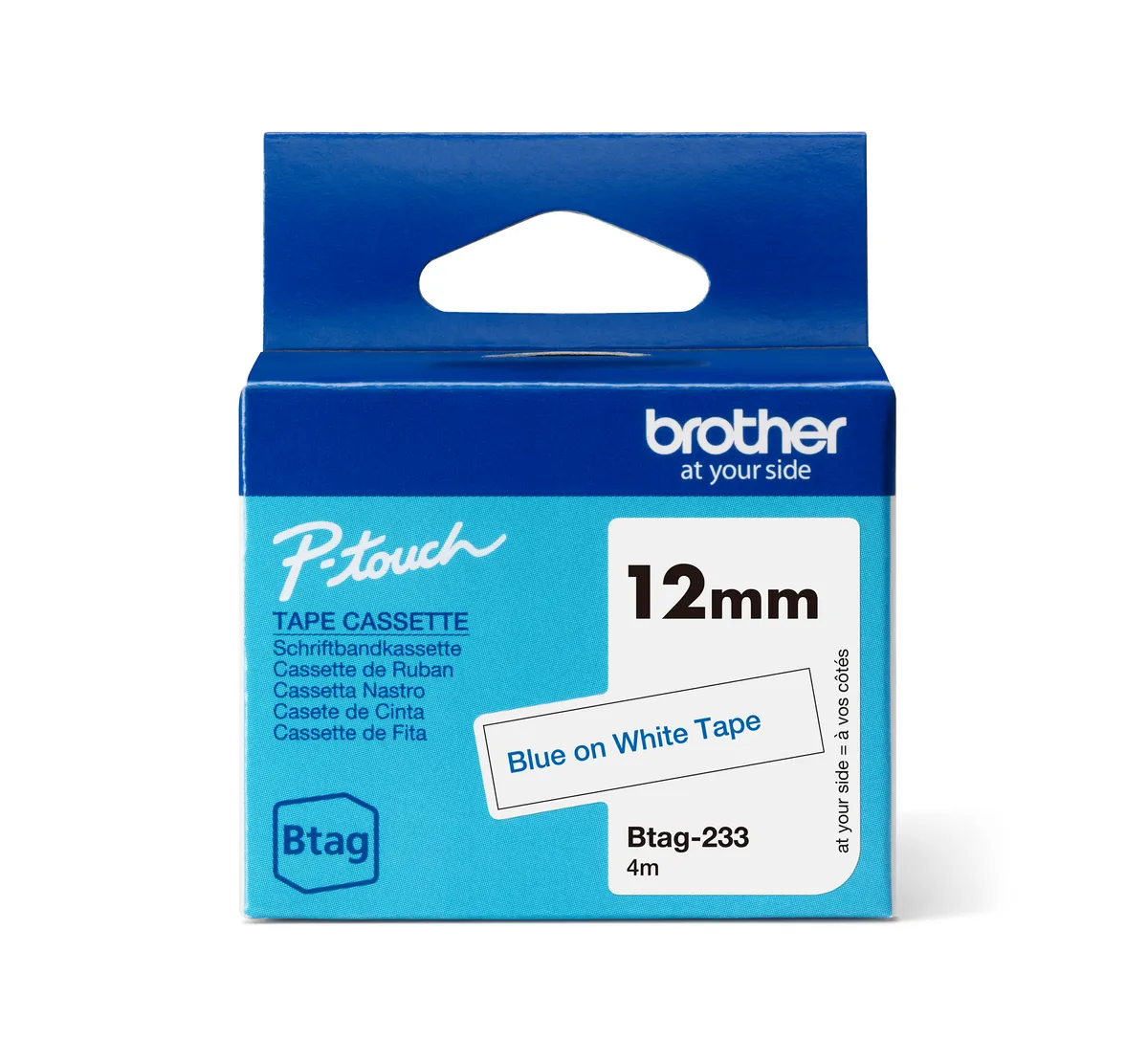 Brother Btag-233 Schriftband blau auf weiß (12mm x 4m)