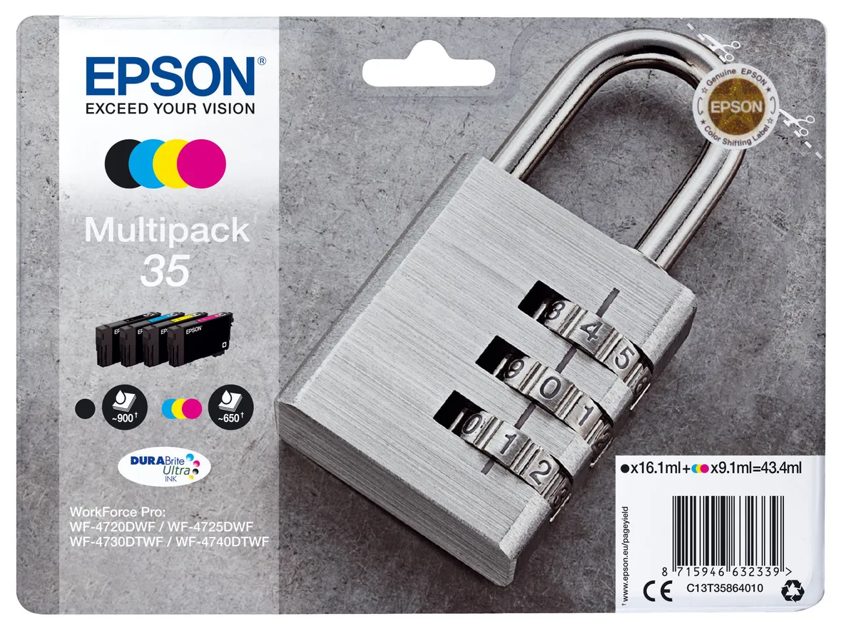 Epson 35 / T3586 / C13T35864010 / C13T35864020 Tinten Sparset schwarz, cyan, magenta, gelb (4 Stück)