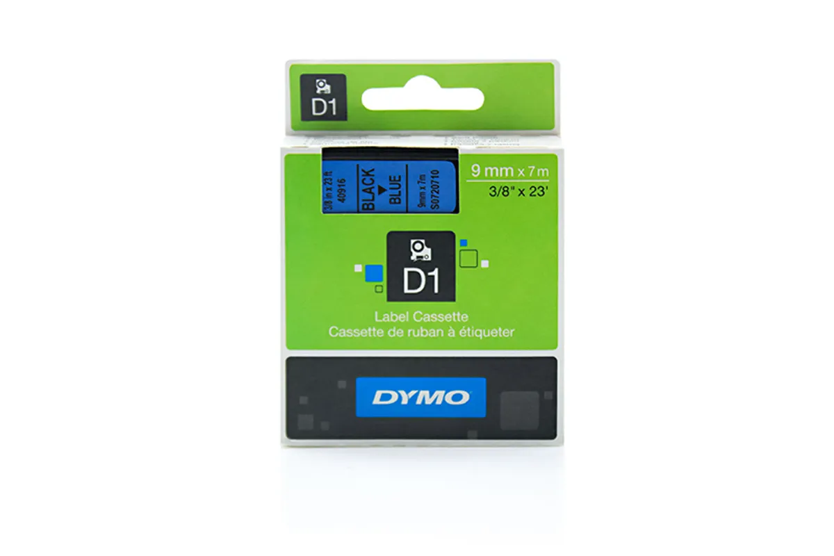 Dymo S0720710 / 40916 Etiketten schwarz auf blau (9mm x 7m)
