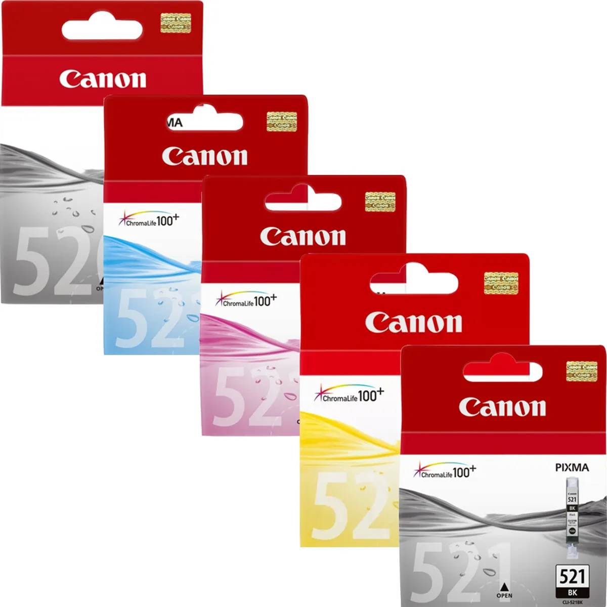 Canon PGI-520 & CLI-521 Tinten Sparset schwarz, cyan, magenta, gelb, photo schwarz (5 Stück)