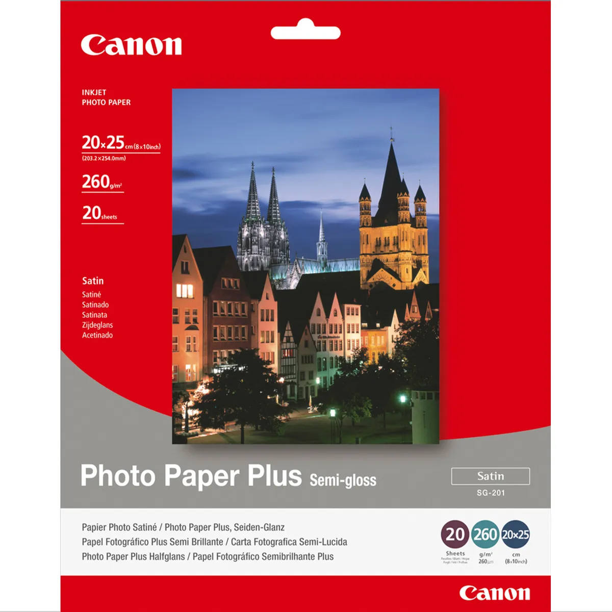 Canon SG-201 / 1686B018 / Semi-gloss Satin Fotopapier weiß (20,32 x 25,4cm, 8 x 10'', 20 Blatt, 260 g/m²)