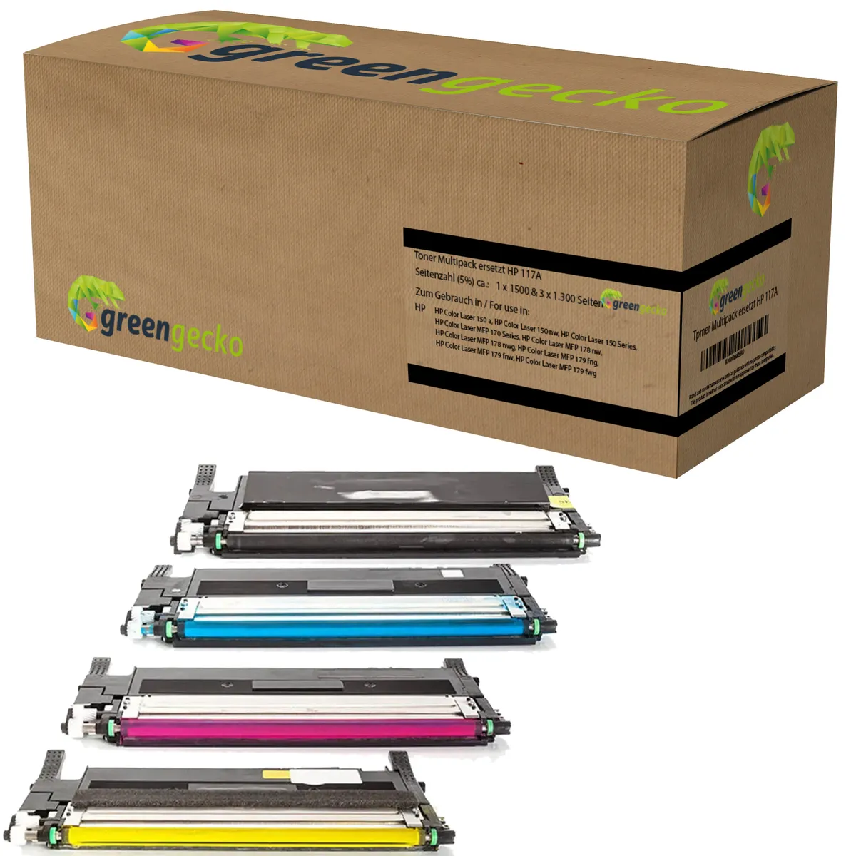 XXL green gecko Toner Sparset kompatibel zu HP 117A / W2070A - W2073A schwarz, cyan, magenta, gelb  (4 Stück)