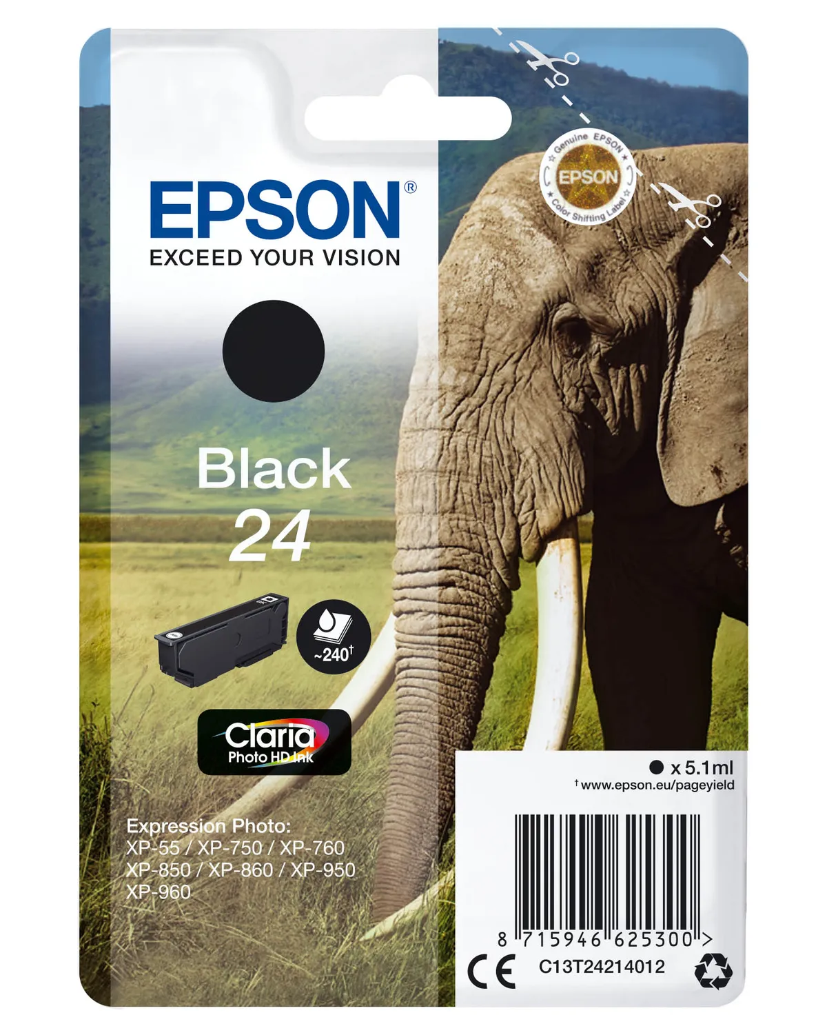 Epson 24 / T2421 / C13T24214012 / C13T24214022 Tinte schwarz