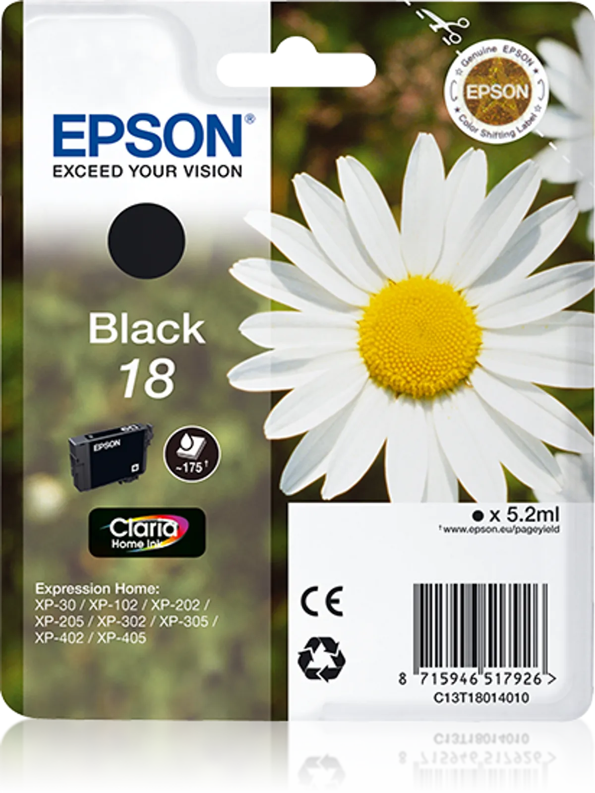 Epson 18 / T1801 / C13T18014012 / C13T18014022 Tinte schwarz