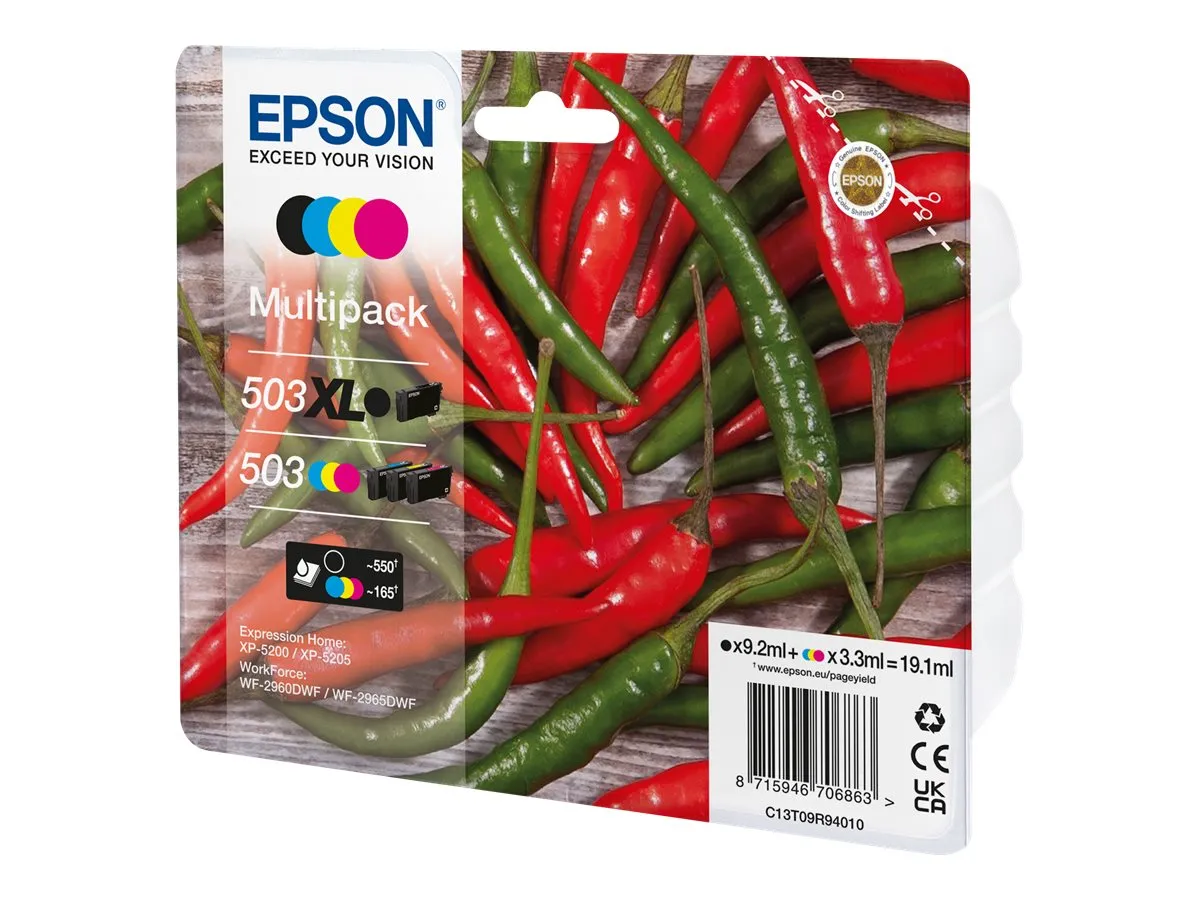 Epson 503XL / 503 / T09R9 / C13T09R94010 Tinten Sparset schwarz, cyan, magenta, gelb (4 Stück)